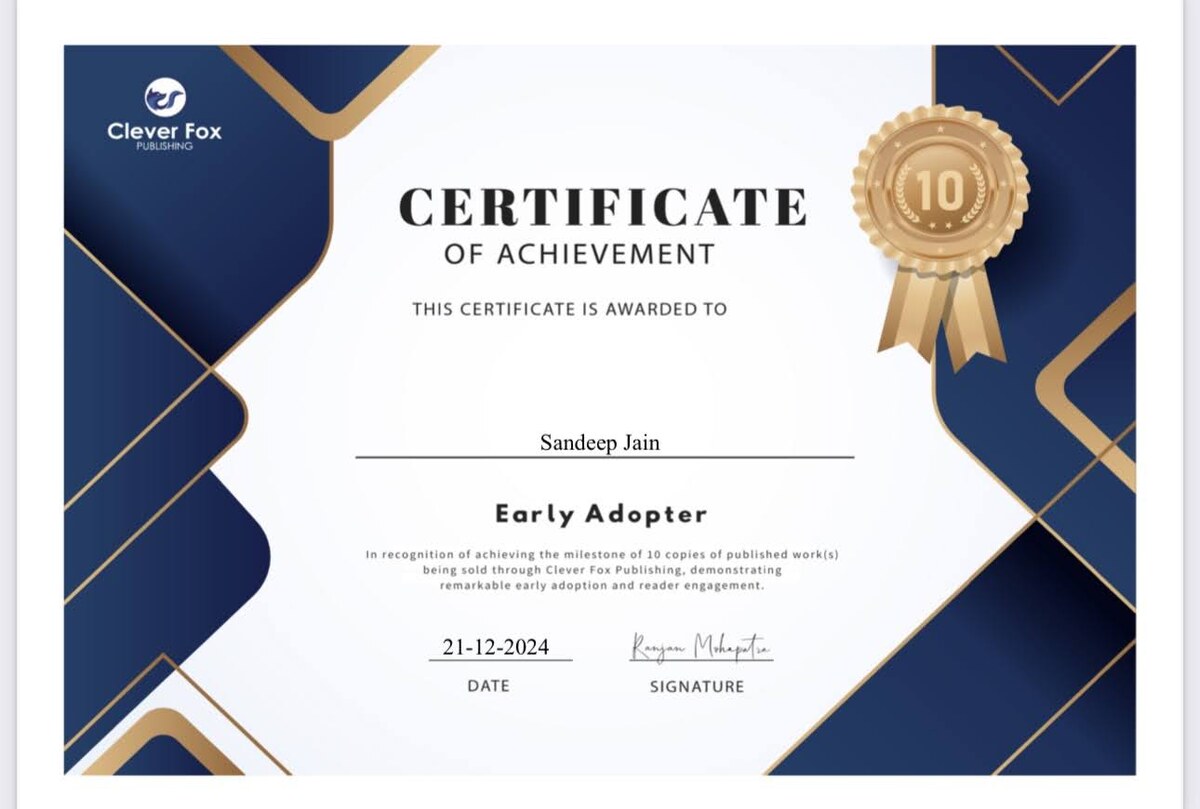 Early Adopter certificate from Clever Fox Publishing