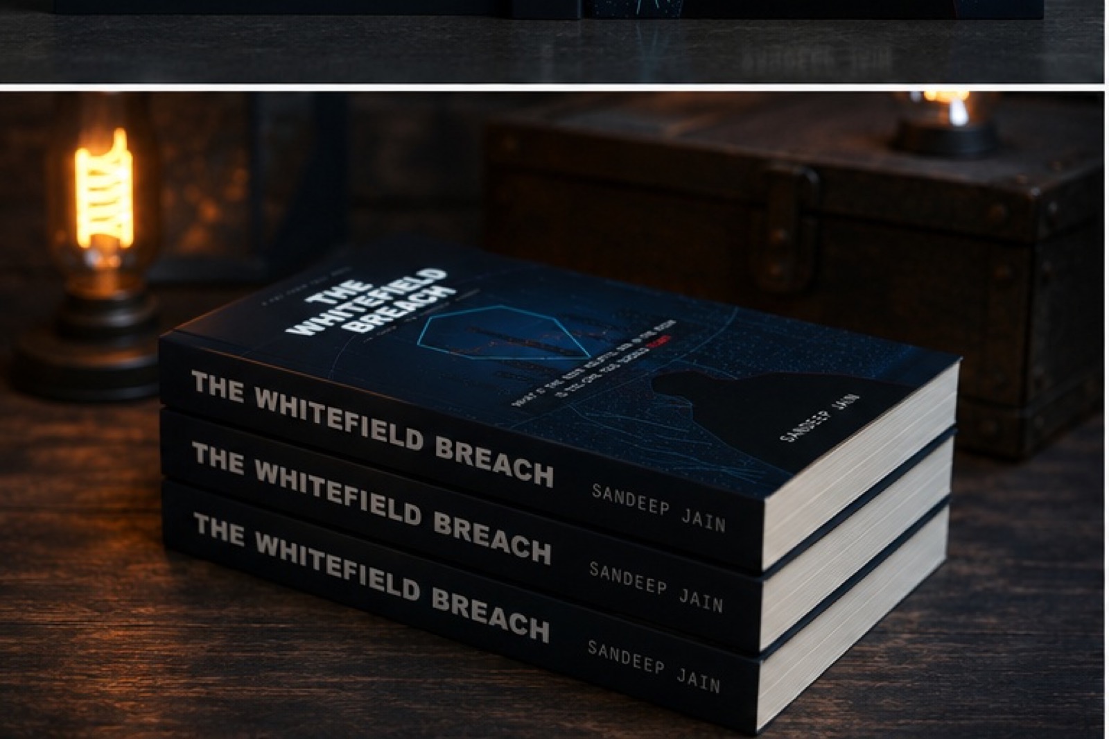 Stack of The Whitefield Breach paperbacks