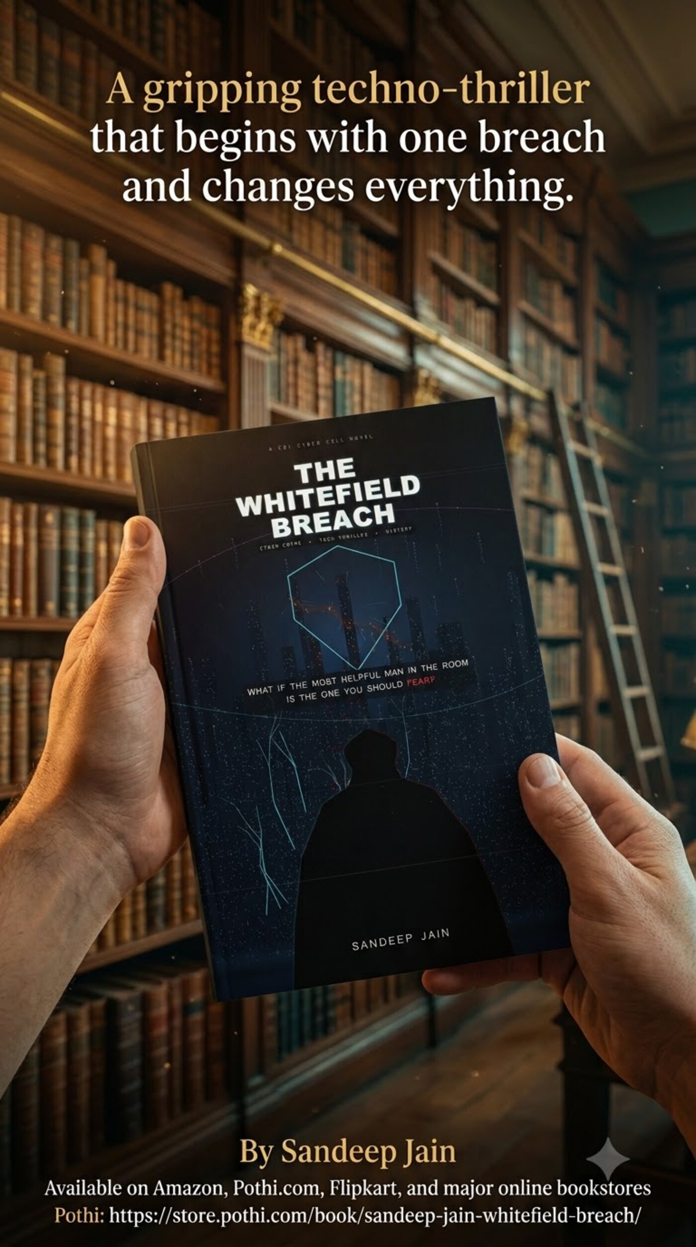 The Whitefield Breach held in hand, library setting