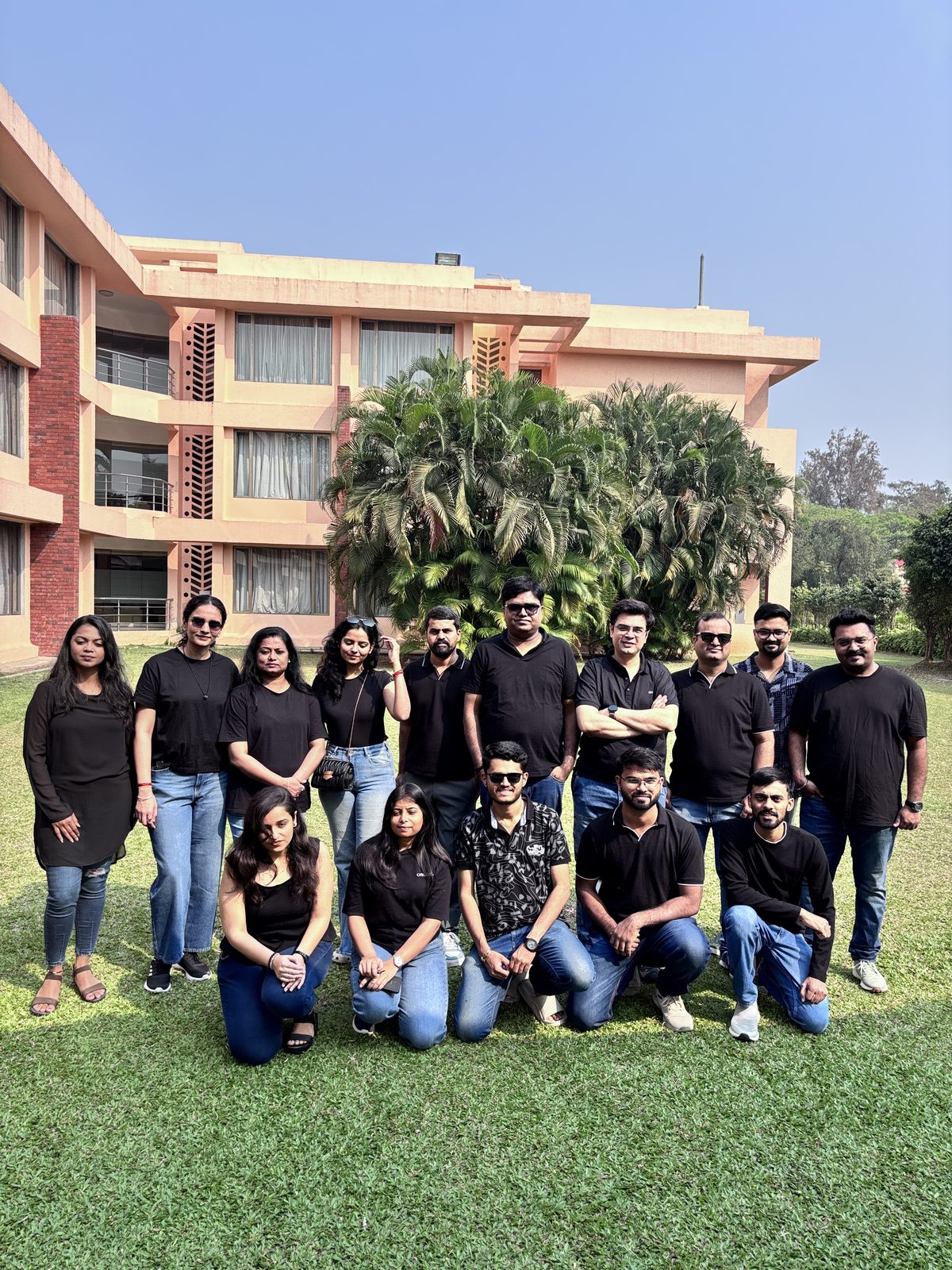 Sandeep Jain with family on the lawn of a heritage property